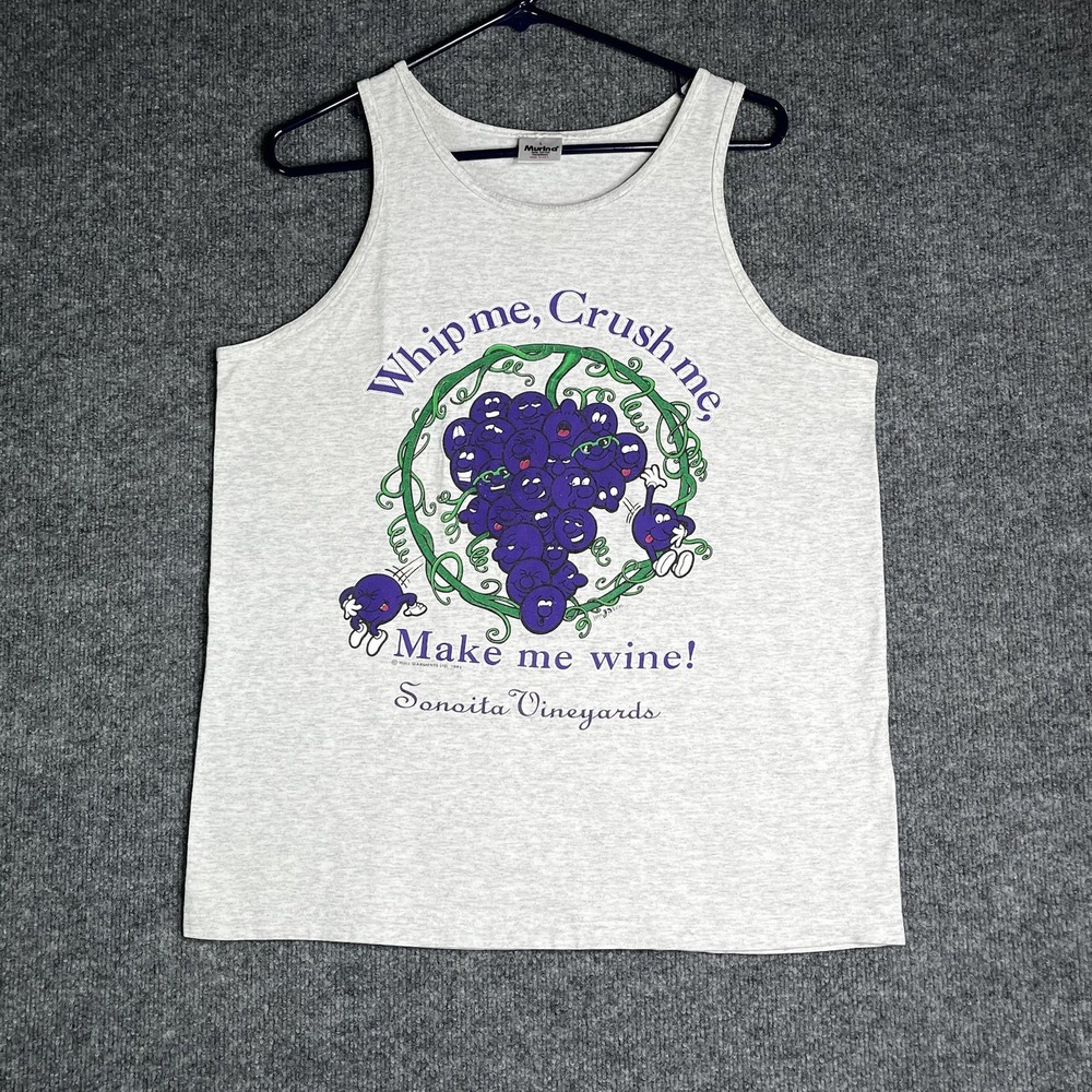 Vintage 90s J Bates Whip Me, Crush Me, Make Me Wine Grape Tank Top Shirt Men's L